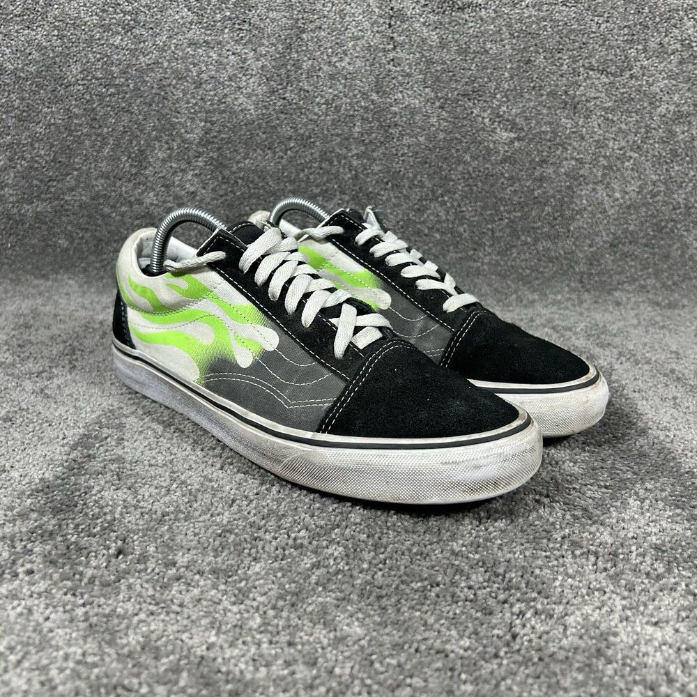 Vans Old Skool Flames Mens Size 9.5 Black White Green Athletic Skate Shoes Used - Picture 3 of 12